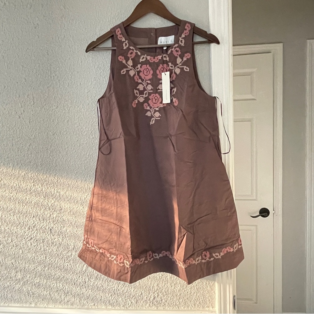 Anthropologie Mable dark plum embroidery print Floral mini dress S NWT - Picture 8 of 12